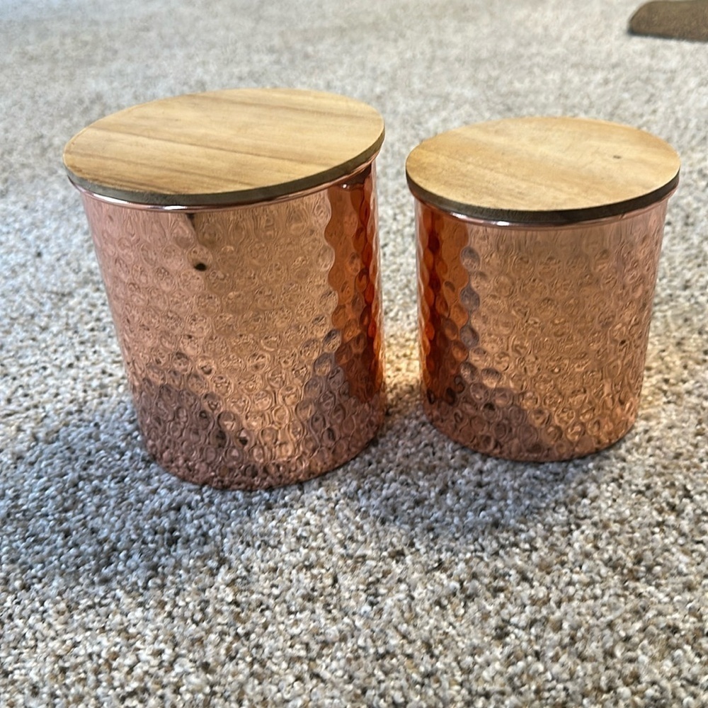 Uncommon James Copper Nesting Canisters w/Wood lids, EUC
